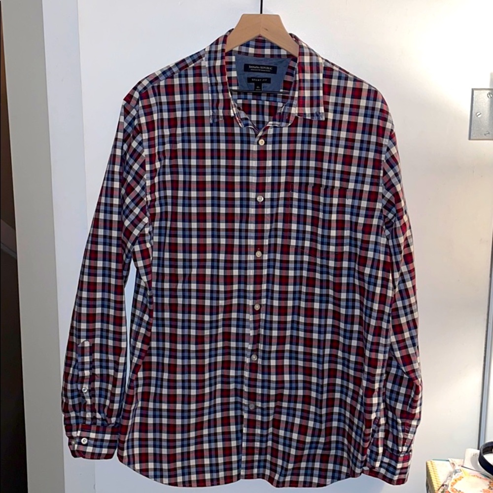 Banana Republic Grant Fit Plaid Custom 078 Wash Shirt